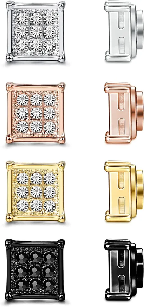 4 Paare Quadrat Cz Magnetische Stud Ohrringe für Männer Frauen Edelstahl Clip Non-Piercing Ohrringe Set Unisex