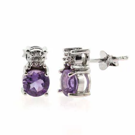 Sterling Silber Amethyst & Diamond Accent Earrings