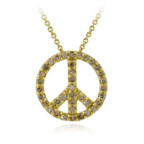 18 Karat Gold über Sterling Silber .37ct TDW Echt Champagner Diamant Frieden Anhänger