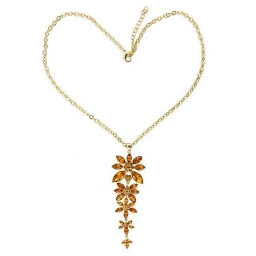 LO1181 - Gold-Messing - Kette-Hänger mit Top-Grade - Kristall in Topaz