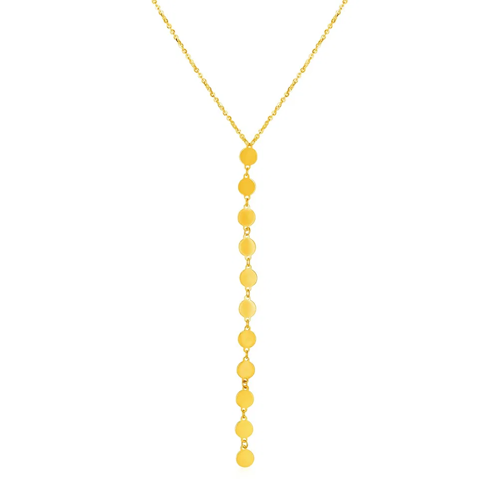 14K Gelbgold Lariat Stil Halskette mit Scheiben
