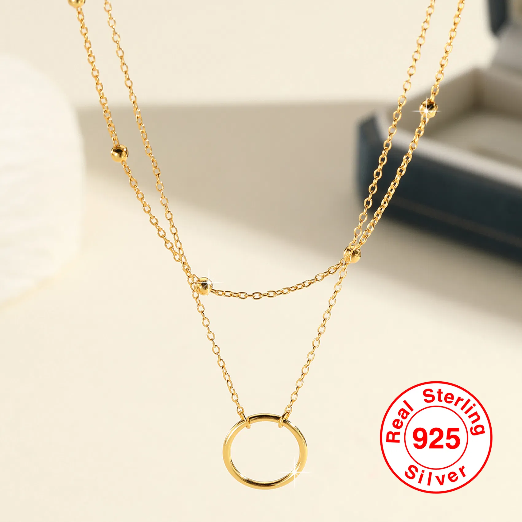 Ein 925 Sterling Silber heiß und einfache Kreis Seitenkette Doppelschicht rund Perlen-Kette, Doppelschicht feine Perlen-Kette Lock-Kette, Schmuck Geschenke für Weihnachten und Valentinstag