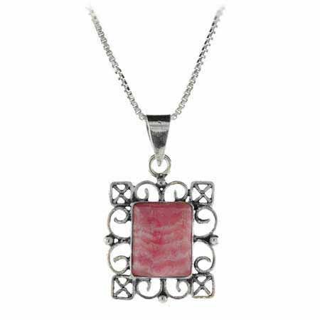 Sterling Silber Rhodocrosit Filigree Rechteck Anhänger