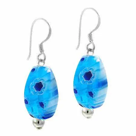 Sterling Silber Aqua Millefiori Murano Glas Oval Perlen Ohrringe