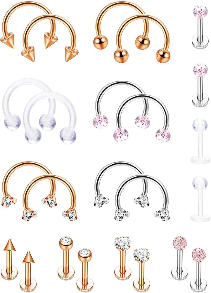 12Paare 16G Lippenringe Daith Tragus Ohrringe Edelstahl Hufeisenhoop Labret Monroe Lippenringe Nagel Knorpel Helix Conch Ohrringe Studs Ring Barbell Lippen Studs Medusa Piercing