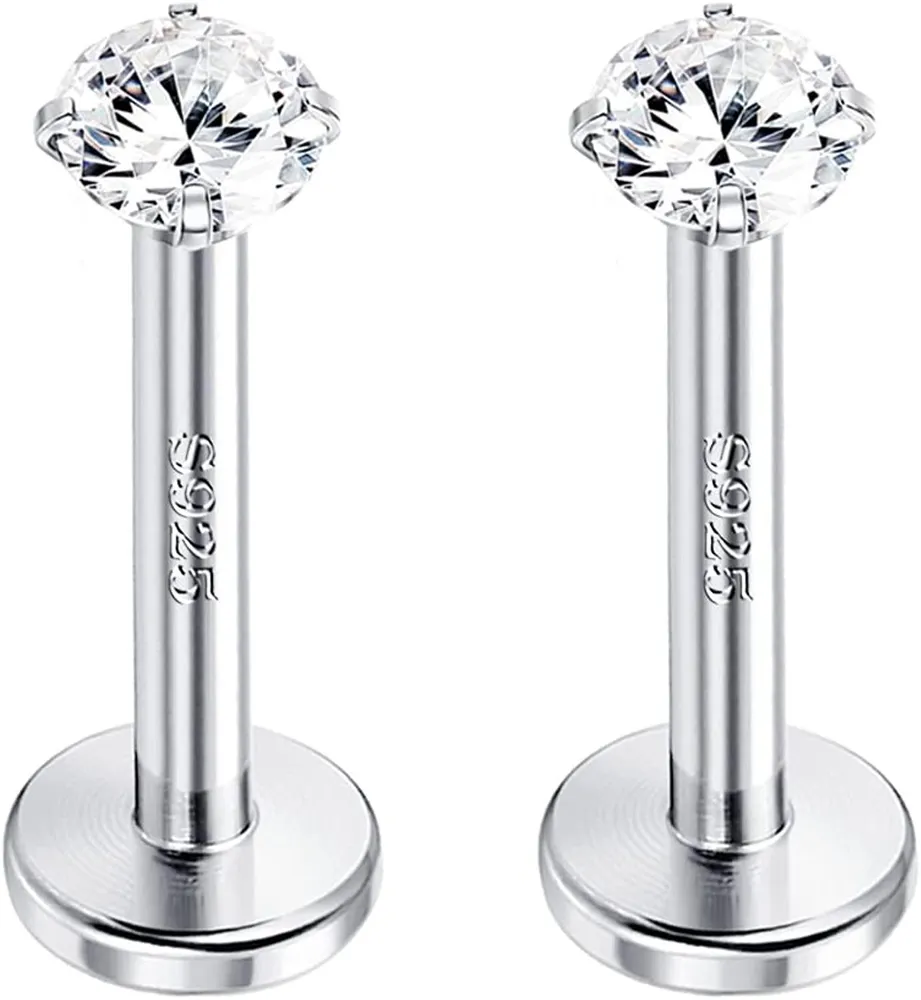 Sterling Silber 16g Tragus Piercing Schmuck Medusa Helix Knorpel Labret Monroe Stud Ohrringe Innern Gewinde Ball CZ Top für Frauen Männer 1 Stück