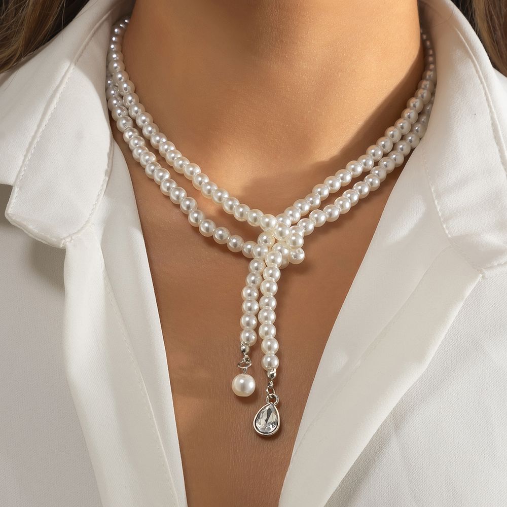 Damen Pearl Gem Wasser Drop Anhänger Mode Perlen Halskette