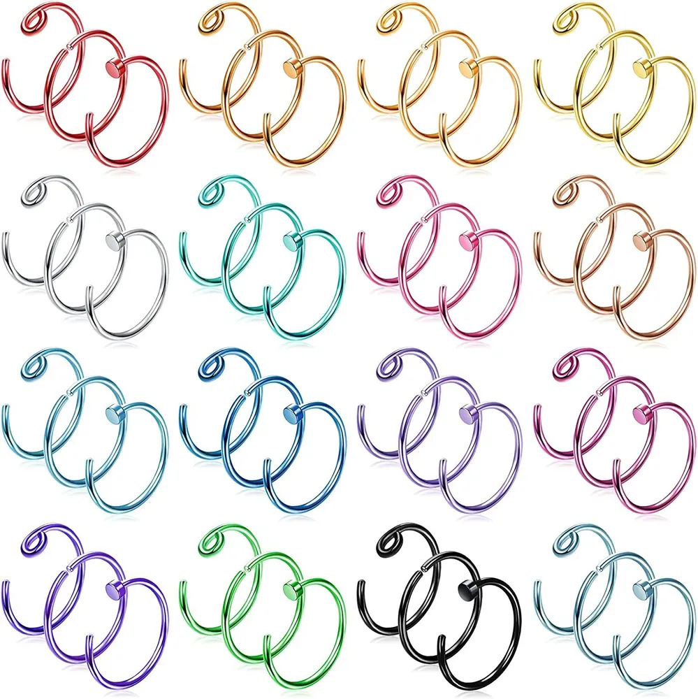 48Pcs 20G bunte 316L Edelstahl Nasenhoop Ringe Nasen Piercing für Frauen und Männer 8mm