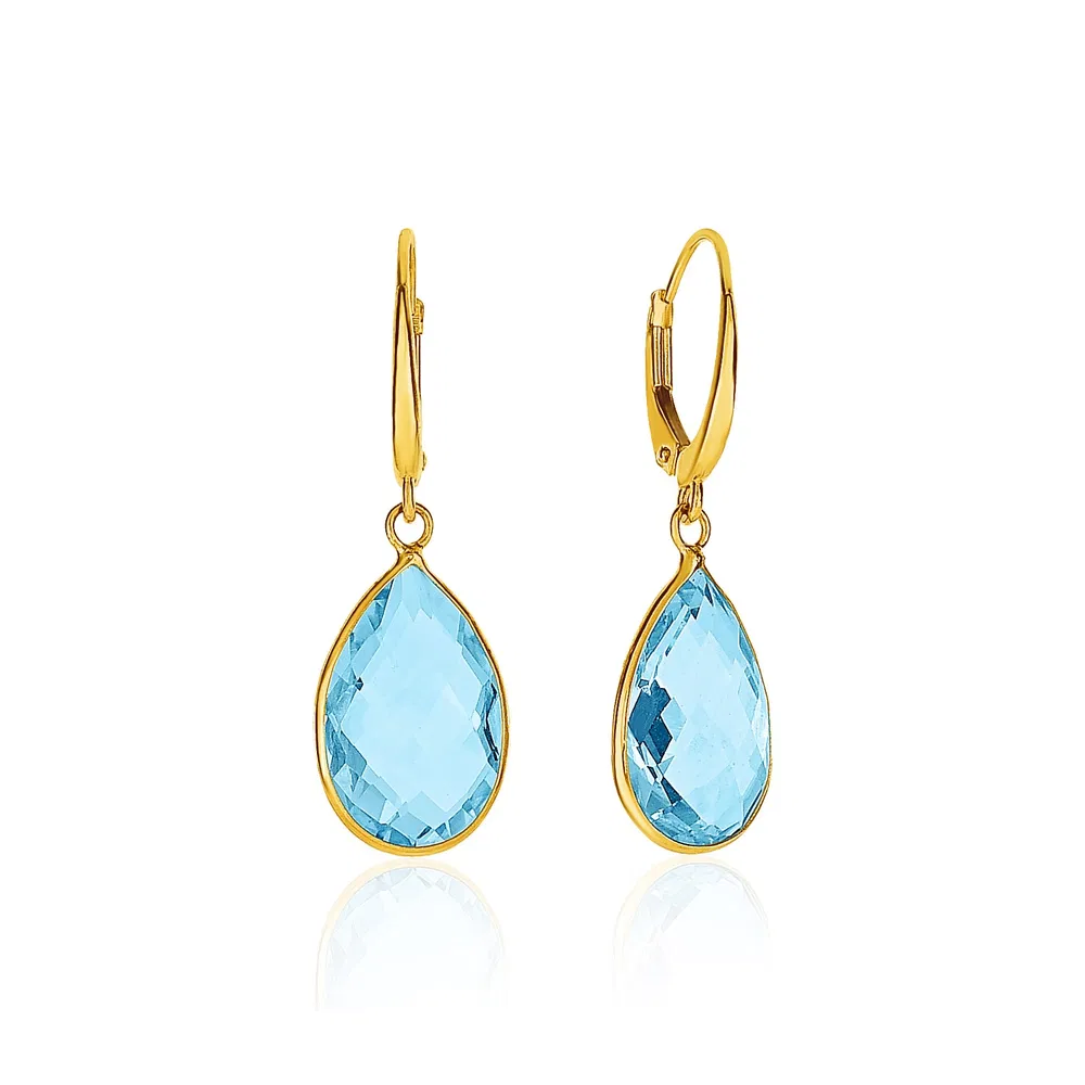 Drop-Ohrringe mit birnenförmigen blauen Topaz-Briolettes in 14 Karat gelbem Gold