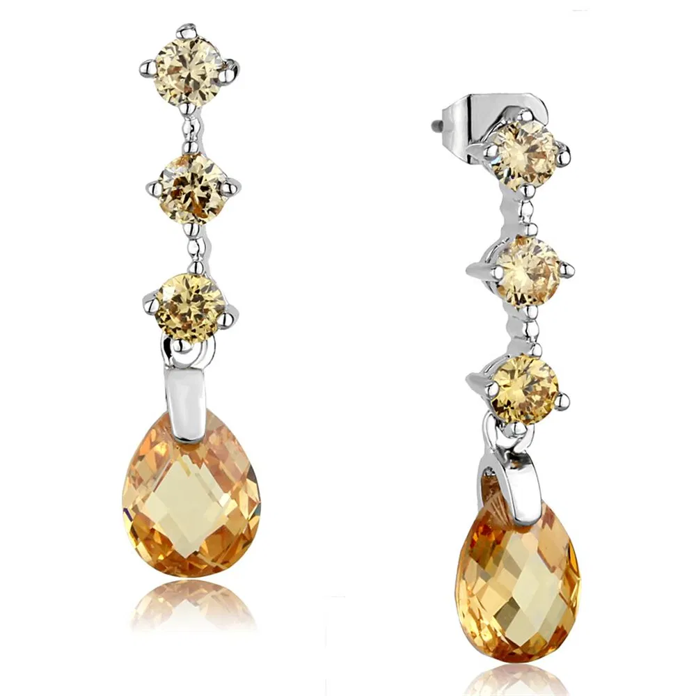 3W1063 - Rhodium-Messing - Ohrringe mit AAA-Klasse CZ in Champagner