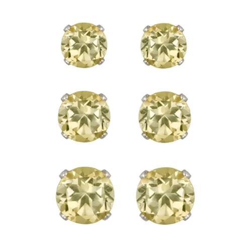 Sterling Silber 1,5ct Citrine 3mm, 4mm, 5mm Stud Ohrringe Set