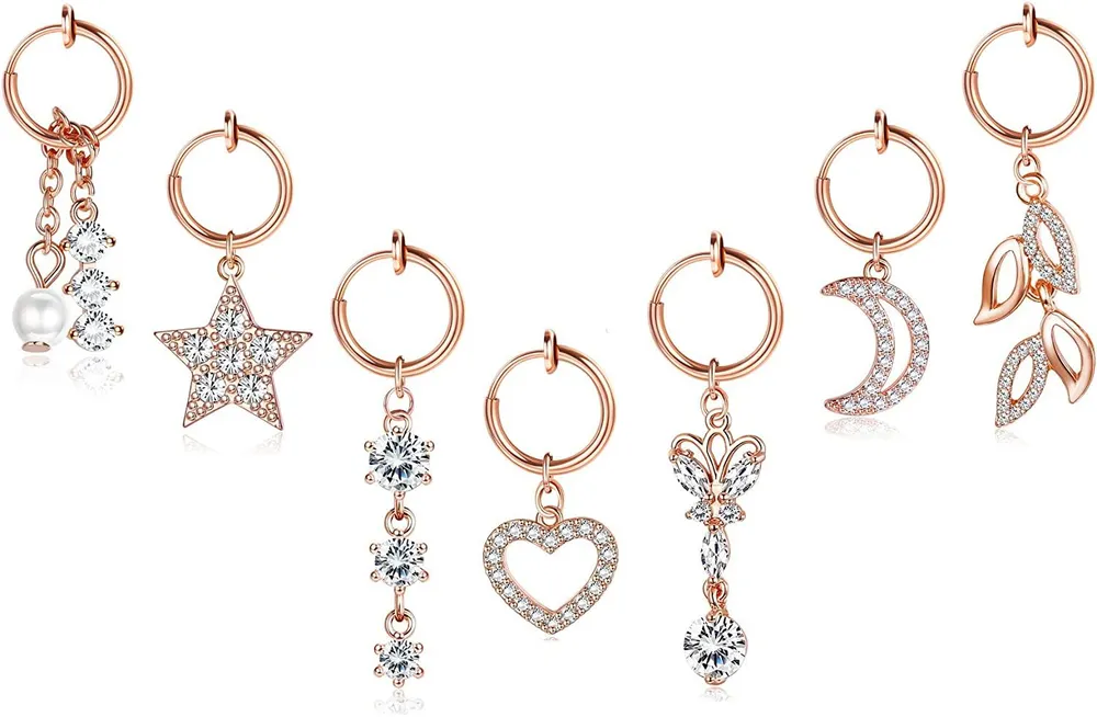 7pcs Clip auf Bauchknopf Ringe Falsche Bauchringe Hoop Bauchknopf Ringe für Frauen Non-Piercing Dangle Bauchknopf Ringe Falsche Nabel Ring Körper Schmuck
