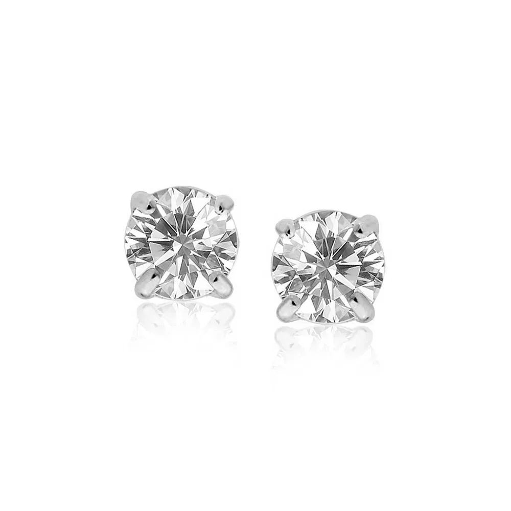 Sterling Silver Stud Ohrringe mit Weißfarben Facetted Cubic Zirkonia (7mm)