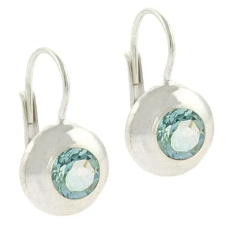 Sterling Silver Blue Topaz Framed Round Leverback Ohrringe