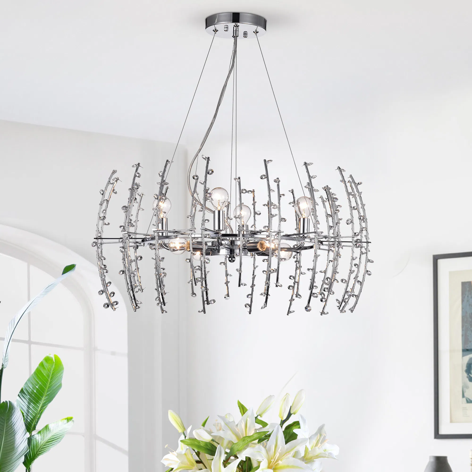 Aralyne 8 - Licht Kristall und Chrome Twig Bud Kronleuchter