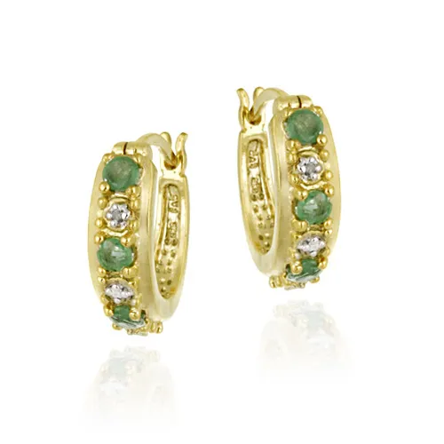 18 Karat Gold über Sterling Silber Smaragd & Diamant Accent Hoop Ohrringe