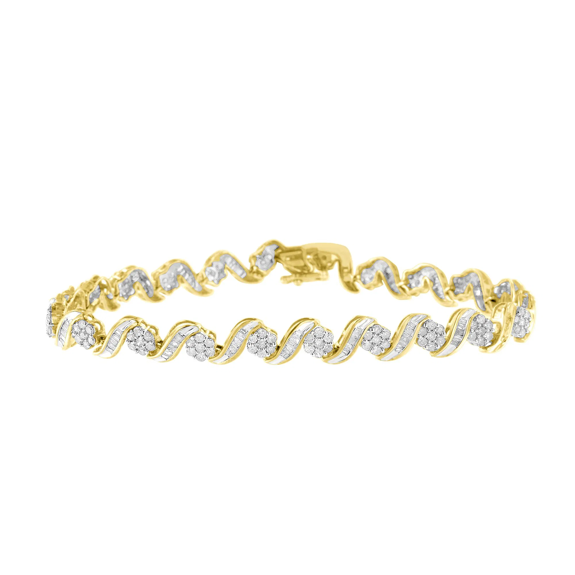 10 Karat Gelbgold 3,00 Cttw Round-Cut und Baguette-Cut Diamant Floral Link 7.50