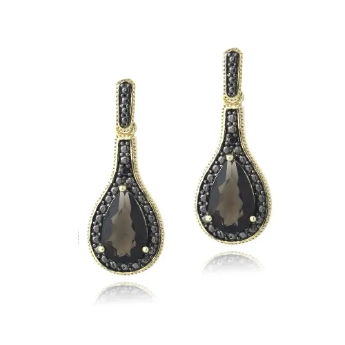 18 Karat Gold über Sterling Silber 2.2 Karat Smoky Topaz & Black Diamond Accent Teardrop Dangle Ohrringe