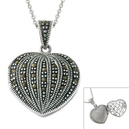 Sterling Silber Marcasite Herz Locket Anhänger