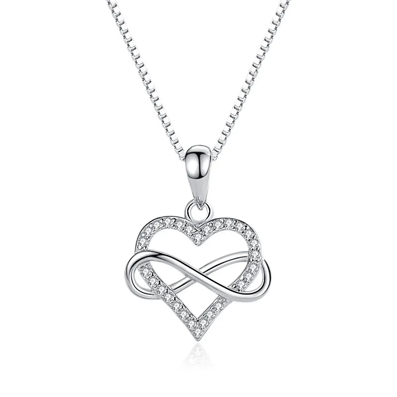 S925 Sterling Silber Anhänger Herz der Ewigkeit in Kragenkette