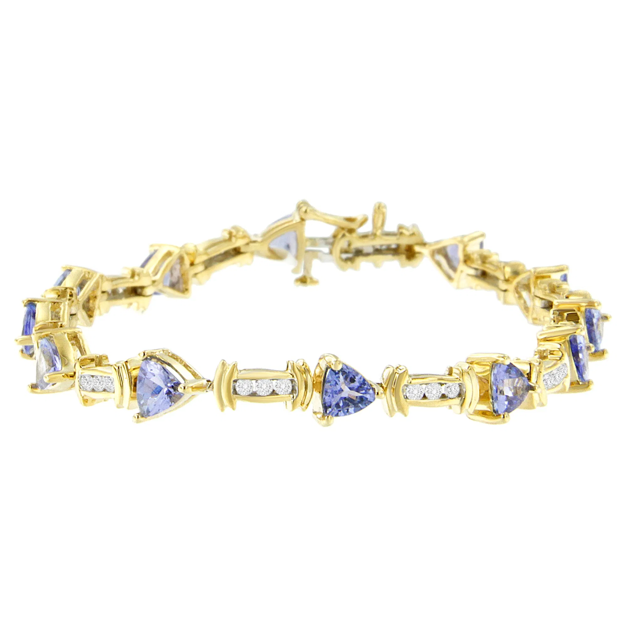 14 Karat Gelbgold Round-Cut Diamant und Tanzanit Armband (5,15 cttw, H-I Farbe, SI2 - I1 Klarheit)