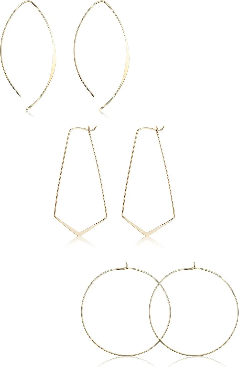 3Paare Sterling Silber Dünne Schleife Ohrringe Upside Down Geometrische Schleife Threader Ohrringe Leichtgewicht Schleife Drop Dangle Hoop Ohrringe Set