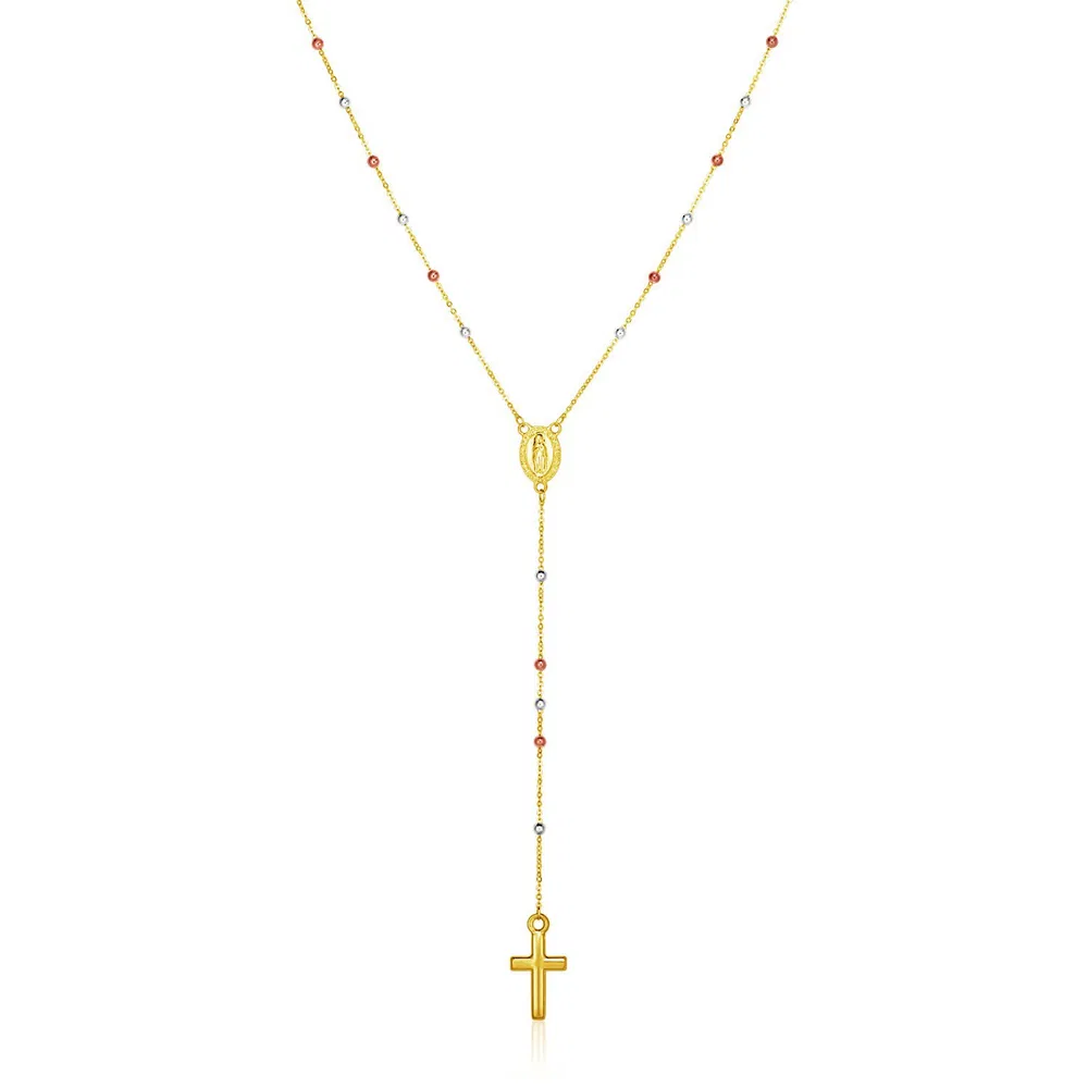 14 Karat Tri Color Gold Lariat Rosenkranz Halskette