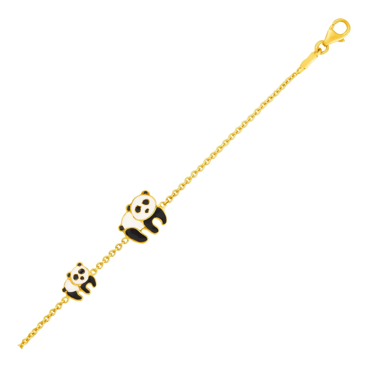 14 Karat Gelbgold Kinder Armband mit Emaillierten Panda Bären