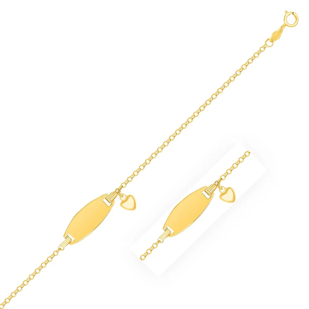 14 Karat Gelb Gold Herz Akzent Kinder Kabel Kette ID Armband