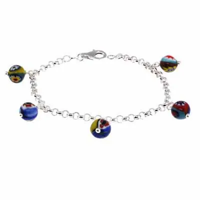 Sterling Silber Millefiori Multi Color Murano Glas Perlen Armband