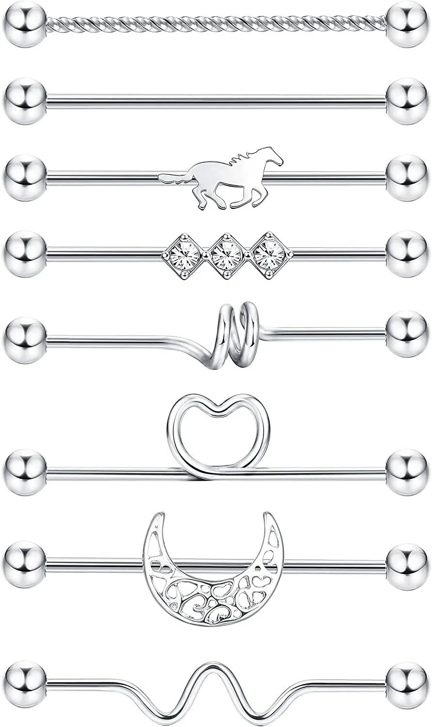 14G industrielle Ohrringe Knorpel für Frauen Edelstahl Start Mond CZ Piercing (38mm) Bar