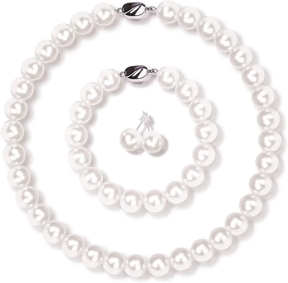 Perlenketten-Set für Frauen Egirls Halskette Armband Stud Ohrringe Set für Hochzeitsfeier Geburtstag Valentinstag Geschenk Brautset