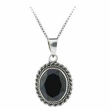 Sterling Silber Faceted Onyx Bali Perlen Oval Anhänger