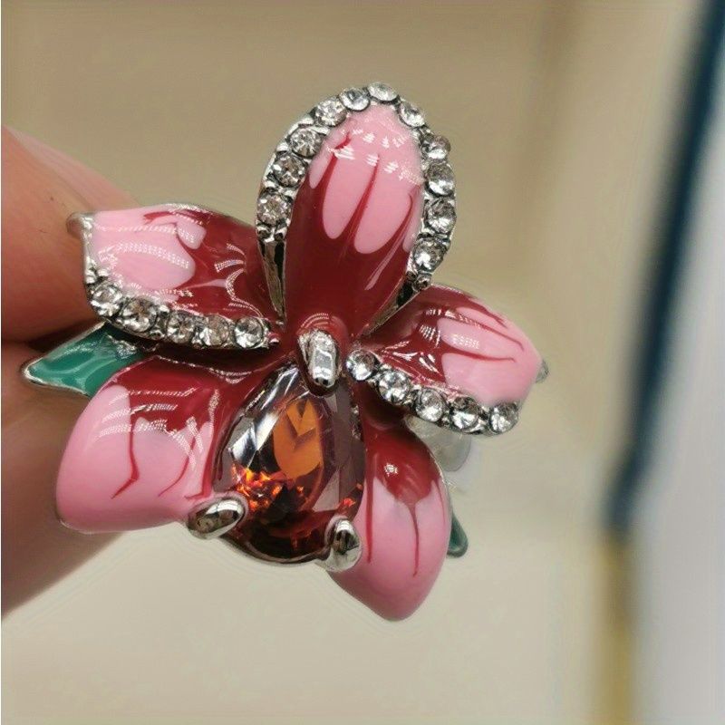 Luxus-Rose - Blumen-Ring eingelegt Wassertropfen-Form Zirkon-Party - Schmuck-Geschenk für Frauen