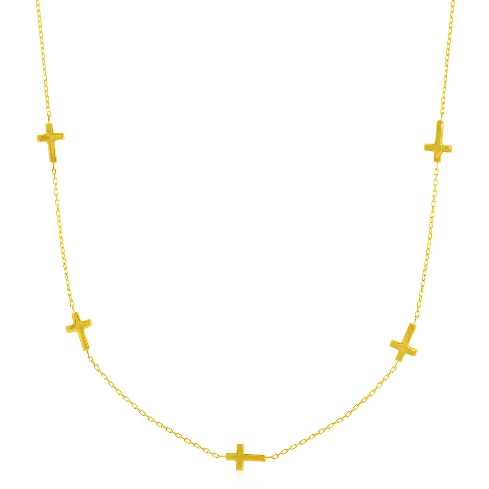 14 Karat Gelbgold Kette Halskette mit Cross Stations
