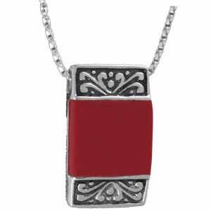 Vintage Sterling Silber Quadrat Rote Korallen Anhänger