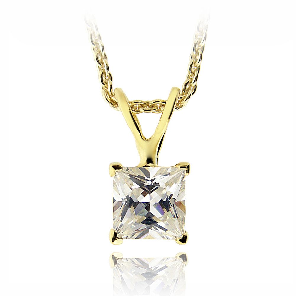 18 Karat Gold beschichtete 3/4ct CZ Quadrat Solitaire Halskette, 5mm