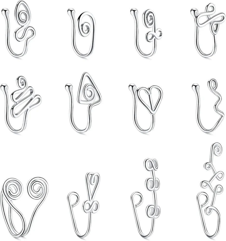 16Pcs Falsche Nasenringe für Frauen Einstellbarer Comfor-Fit Clip auf Nasenmanschette Nicht-Piercing Afrikanischer Stil