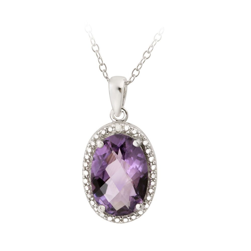 Sterling Silber 4ct Amethyst & Diamant Akzent Oval Halskette