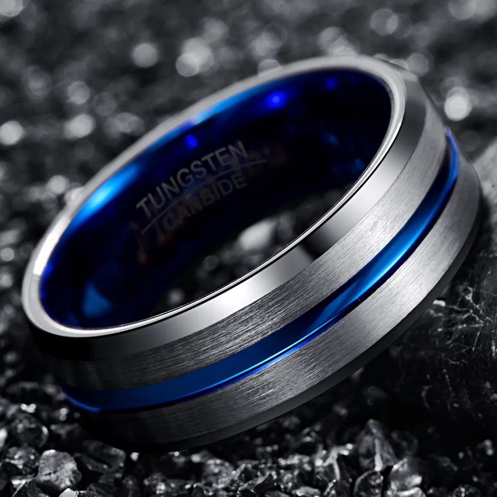 Elektroplating Bevel Blau Kanal Stahl Farbe Frosted Tungsten Stahl Ring