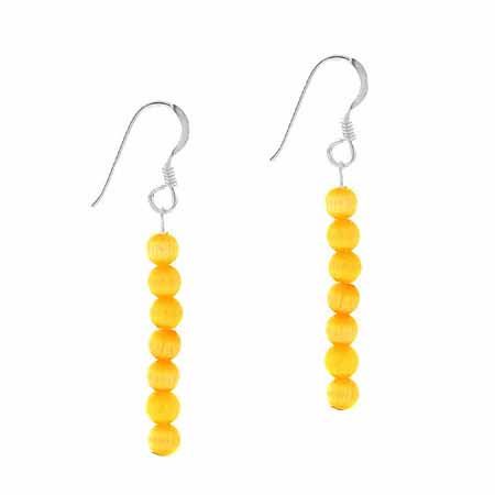 Sterling Silber 4mm Licht Orange Simuliert Katzen Auge Stein 6 Perlen Perlen Dangle Hook Ohrringe