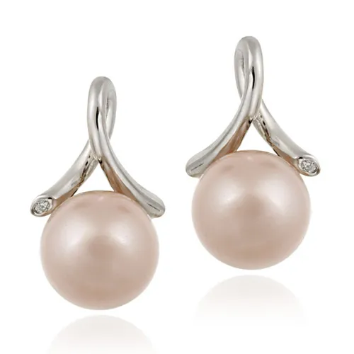 Sterling Silber CZ & Simulierte Pink Pearl Twist Ohrringe