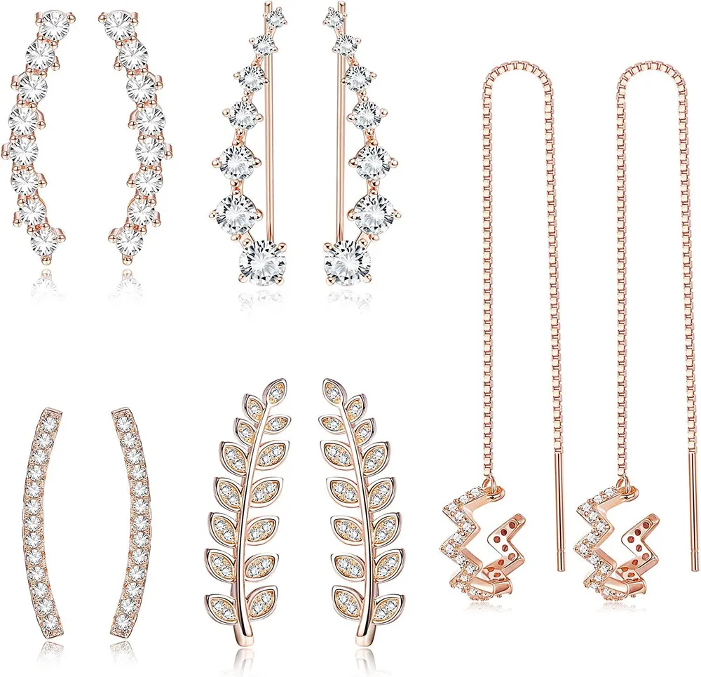5Paars Ohr Manschetten Ohrringe Hoop Kletterer Ohrringe Stud Ohr Kletterer Jacken Wave Tassel Threader Chain Ohrring Set