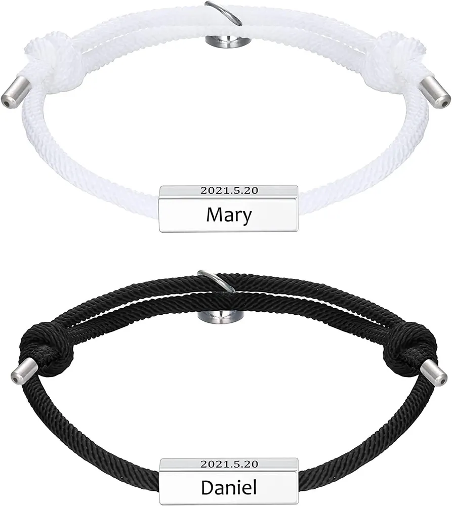 Custom Couple Armbänder Personalisierte Nameplated Datum Gravur ID Matching Couple Armbänder für Freund und Freundin Personalisierte geflochtenen Seil Armbänder für Frauen Männer
