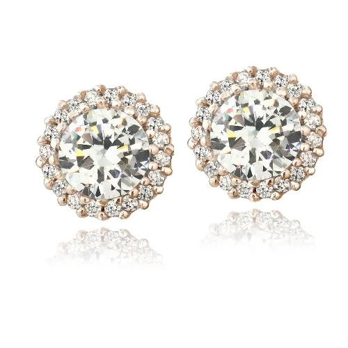 Rose Gold Ton über Sterling Silber CZ Halo Stud Ohrringe