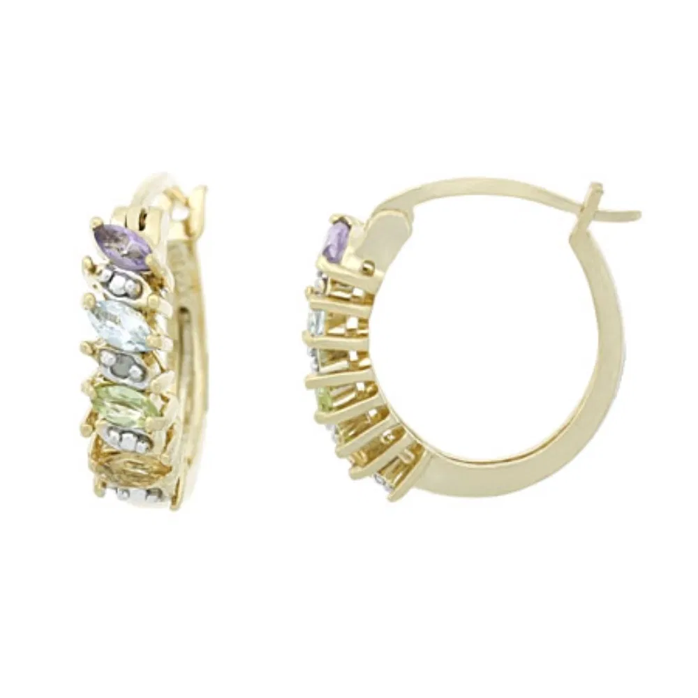 18 Karat Gold über Sterling Silber Multi Edelsteine & Diamond Accent Hoop Ohrringe