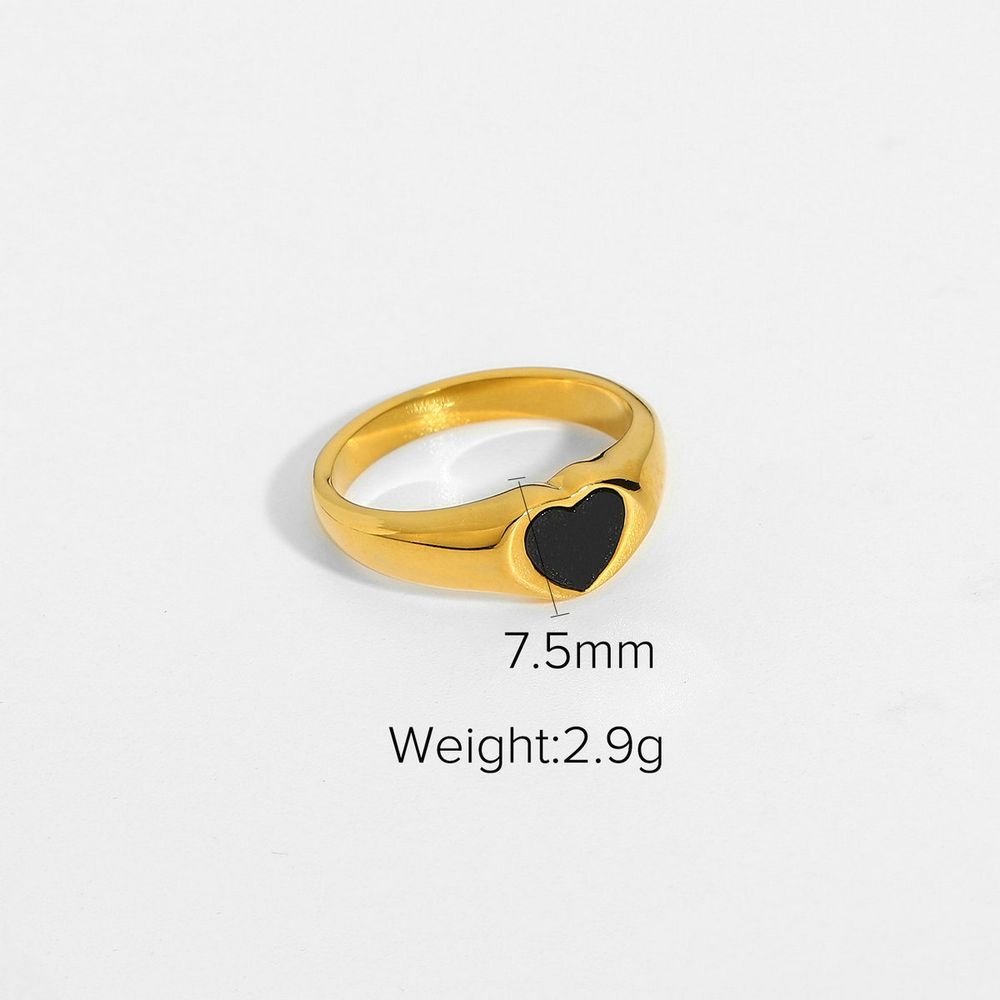 Damen schwarzen herzförmigen Epoxy-Zubehör Ring 18 Karat goldplatten Edelstahl Ring