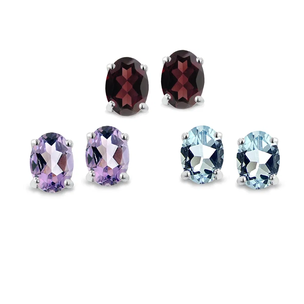Sterling Silber 3 Ct Multi Edelstein 6x4 Oval Stud Ohrringe Set