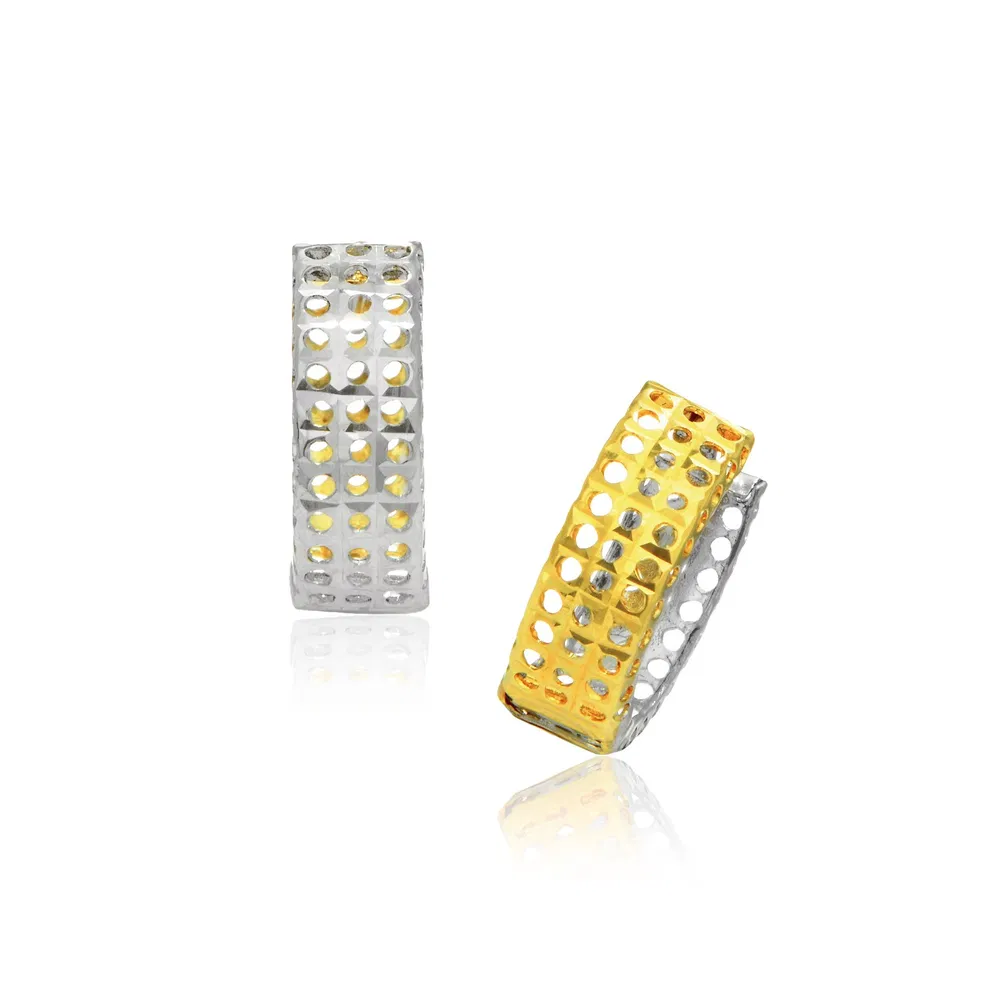 14 Karat Zwei-Ton - Gold Schnappbarer Ohrringe mit einem Mesh-Stil