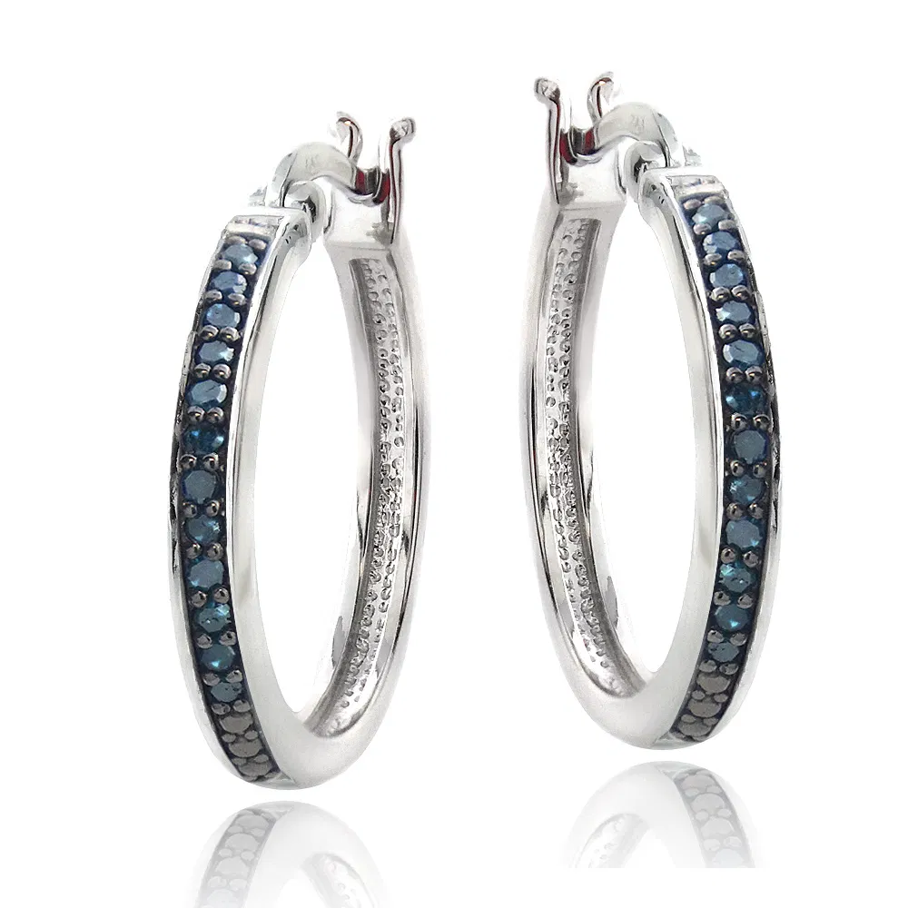 Sterling Silber 1 / 4ct Blue Diamond 20mm Hoop Ohrringe